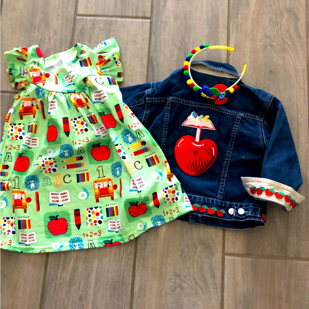 Colorful Kids Dress and Denim Jacket Set